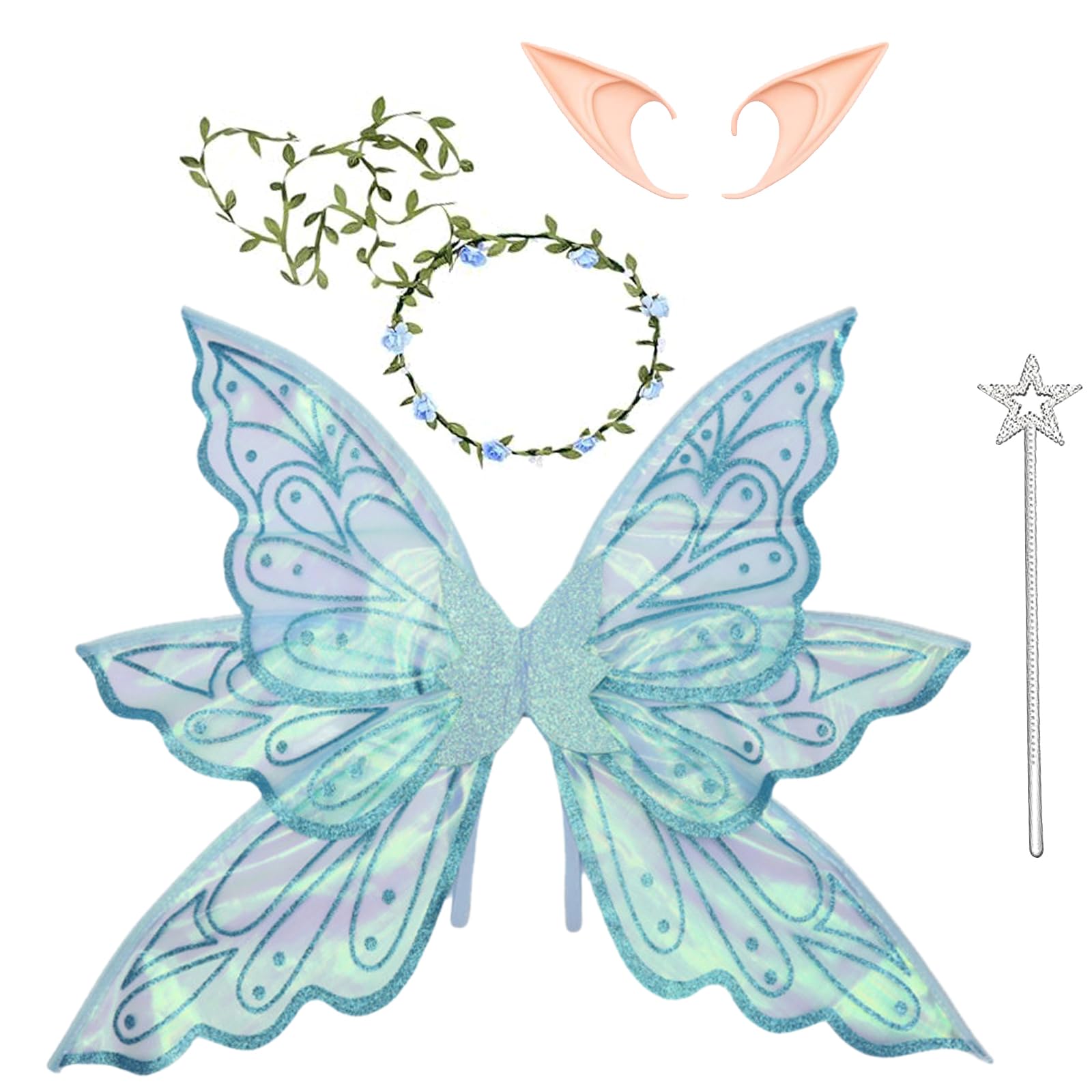 Fairy Wings For Adults Dress Up Sparkling Sheer Butterfly Halloween Costume Angel Wings For Women Girls,Blue