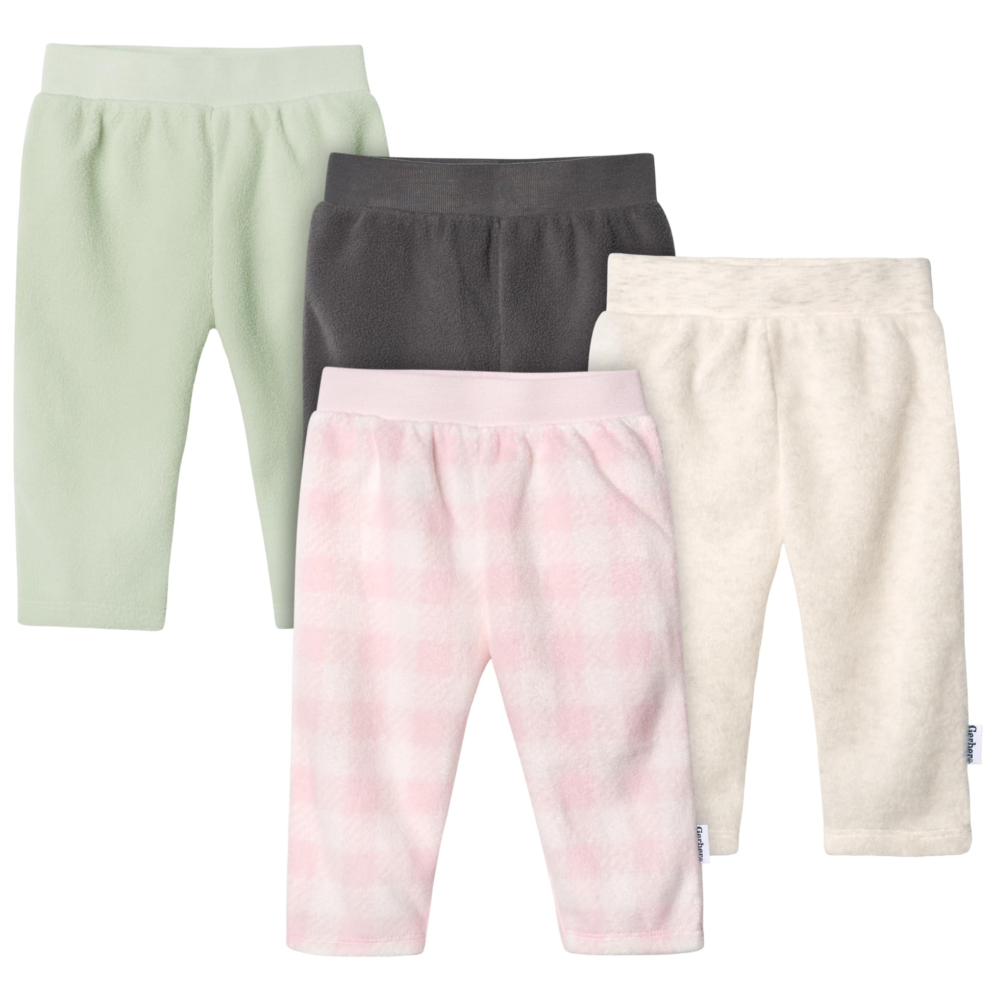 Gerber Baby Girl'S 4-Pack Microfleece Pants, Pink Gingham