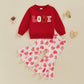 Nokpsedcb Baby Boy Girl Cute Letter Embroidery Long Sleeve Sweatshirt And Elastic Long Pants Toddler Valentine Outfits (Red Love