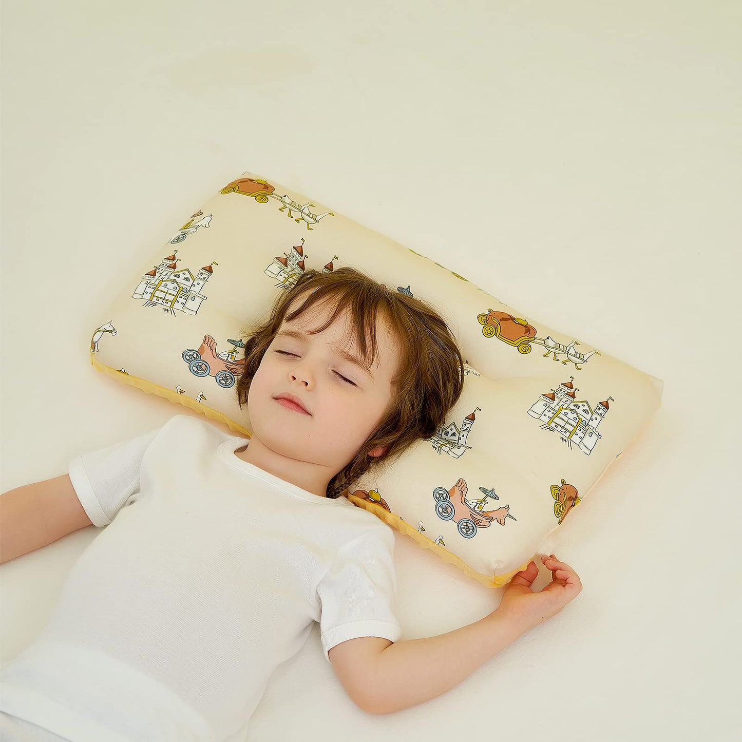 Reidio 1Pcs Toddler Pillow Double Sided Breathable Soft Cotton & Minky Dot Fabric Kids Pillow Cute Small Pillow Machine Washable
