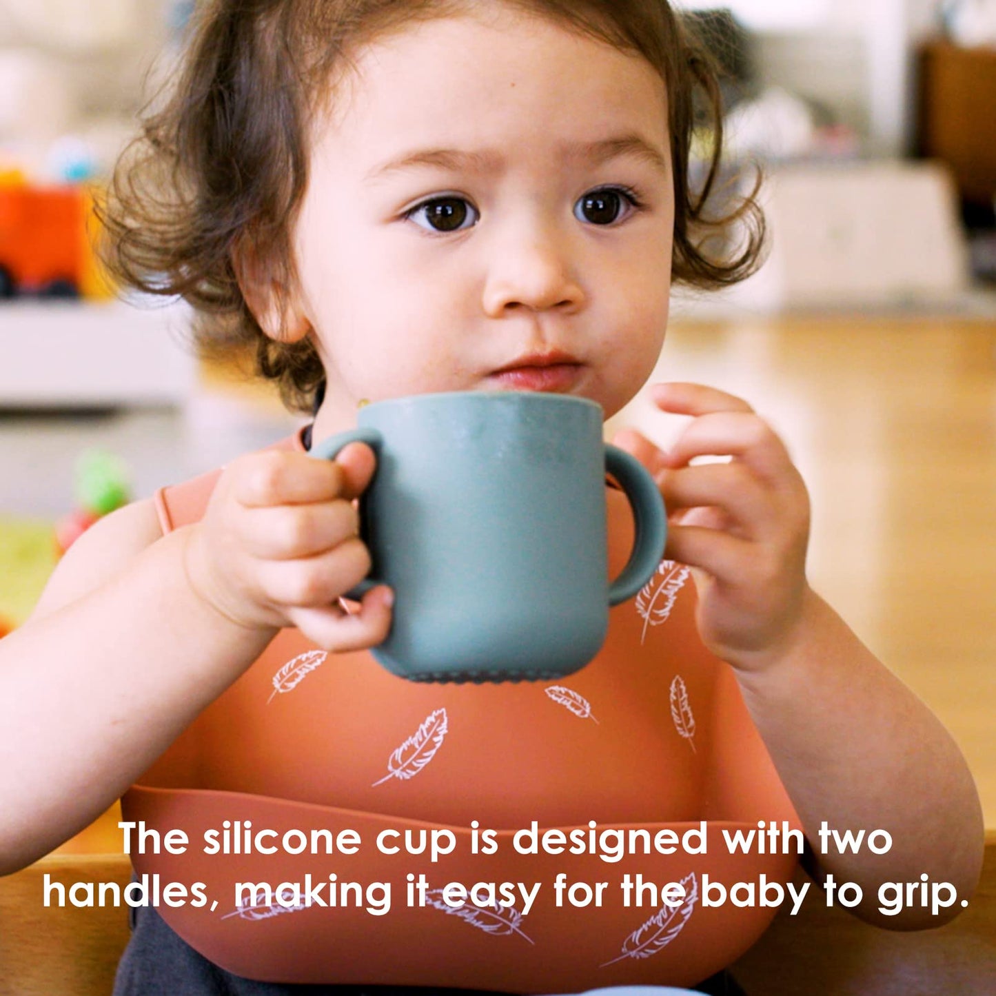 Rocced Silicone Training Cup For Infants 2 Handles, Toddler Learning Cup Baby Drinking Open Cups Easy Grip Handles Toddler Cup F