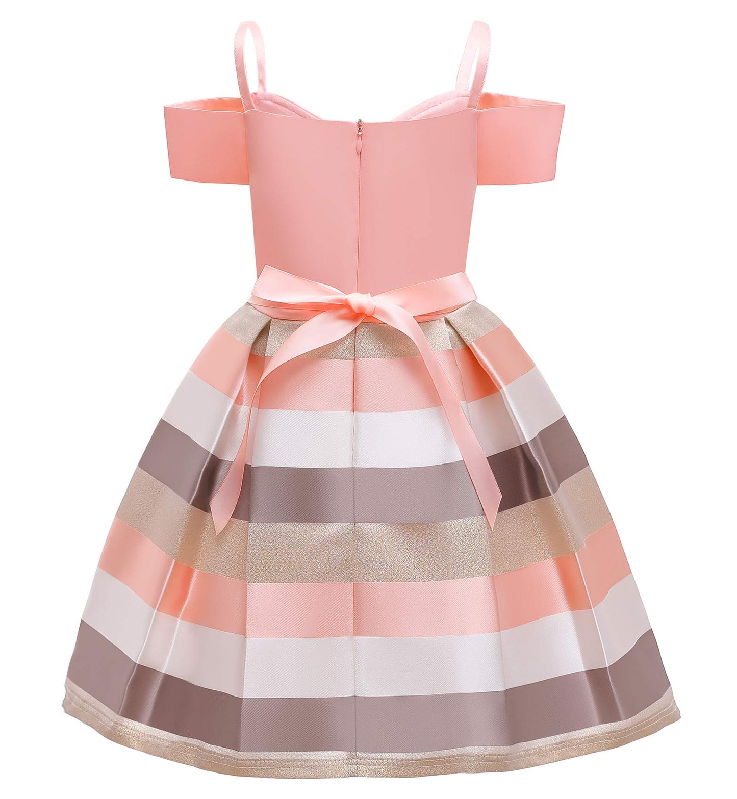 Nssmwttc Girls Off Shoulder Dress Kids Christmas Sunday Halloween Baptism Christening Striped Dresses (Pink,140)