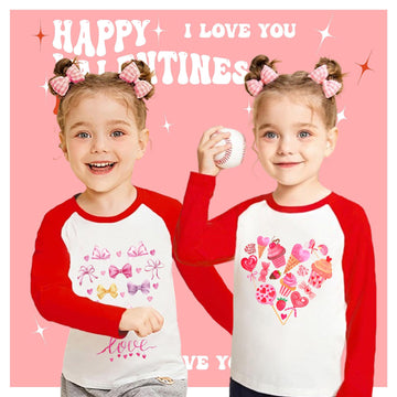 Tkria Baby Girl Shirt Heart Love Cake Valentine Day Top Shirt Kids Girl Long Sleeve Outfits Love Candy Toddler Outfit 3T