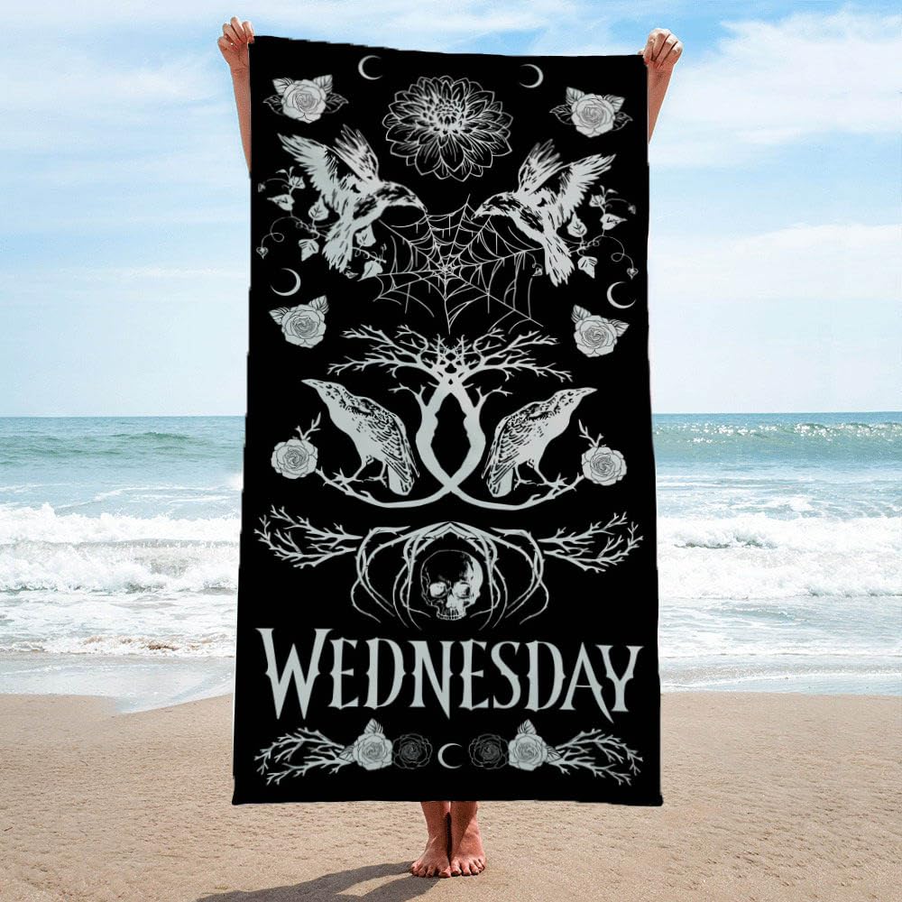 Jay Franco Wednesday Addams Bath Pool Beach Towel - Skull & Ravens Super Soft & Absorbent 100% Cotton Towel, Measures 28 X 58