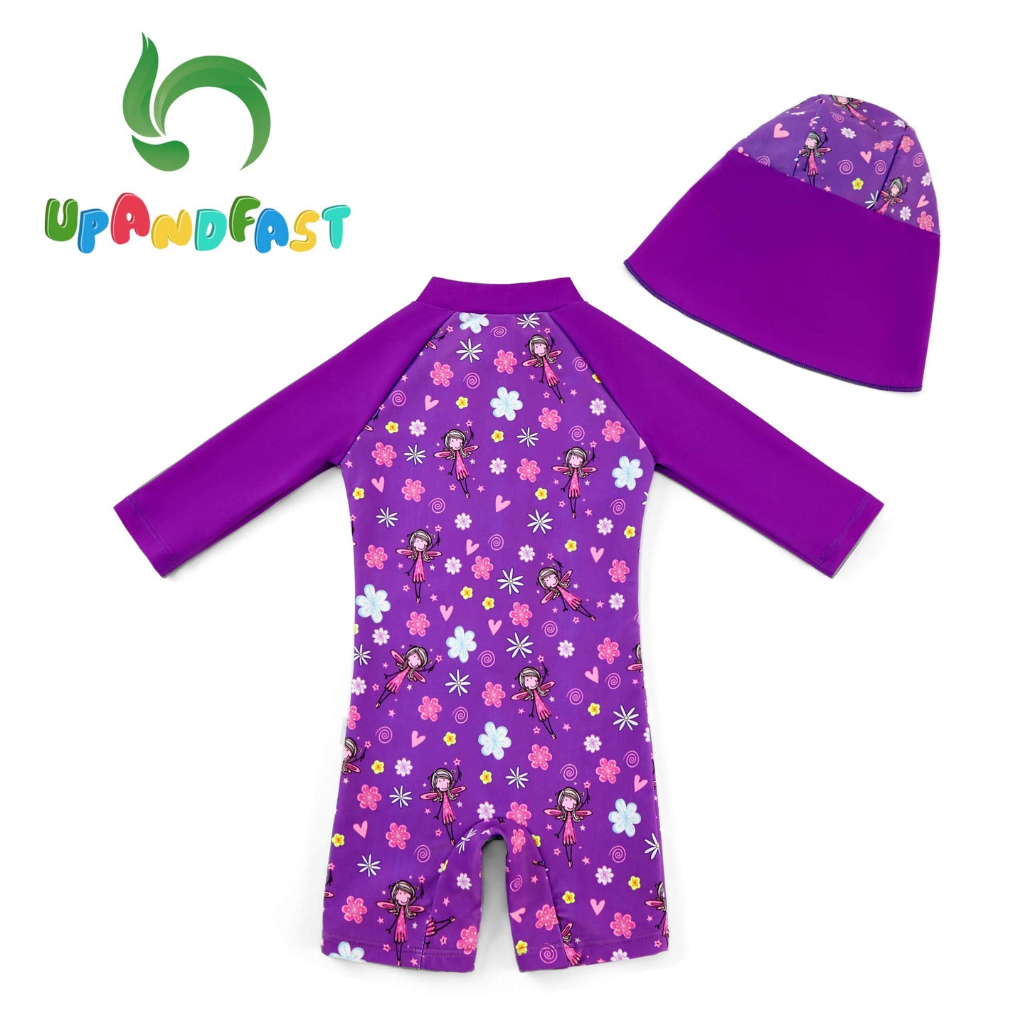 Upandfast Baby Swimsuits Upf 50+ Sun Protection Long Sleeve One Piece Zip Swimwear(Purple, 6-9 Months)
