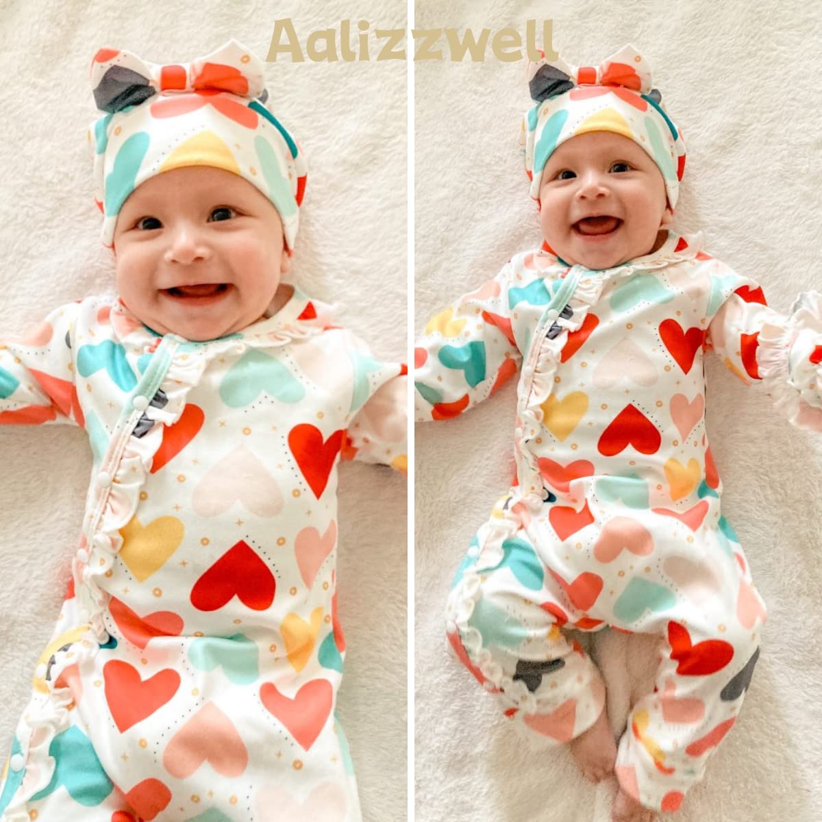 Aalizzwell Newborn Baby Girls Valentines Day Romper Infant Winter Clothes Coming Home Outfit Nb Heart Clothing White