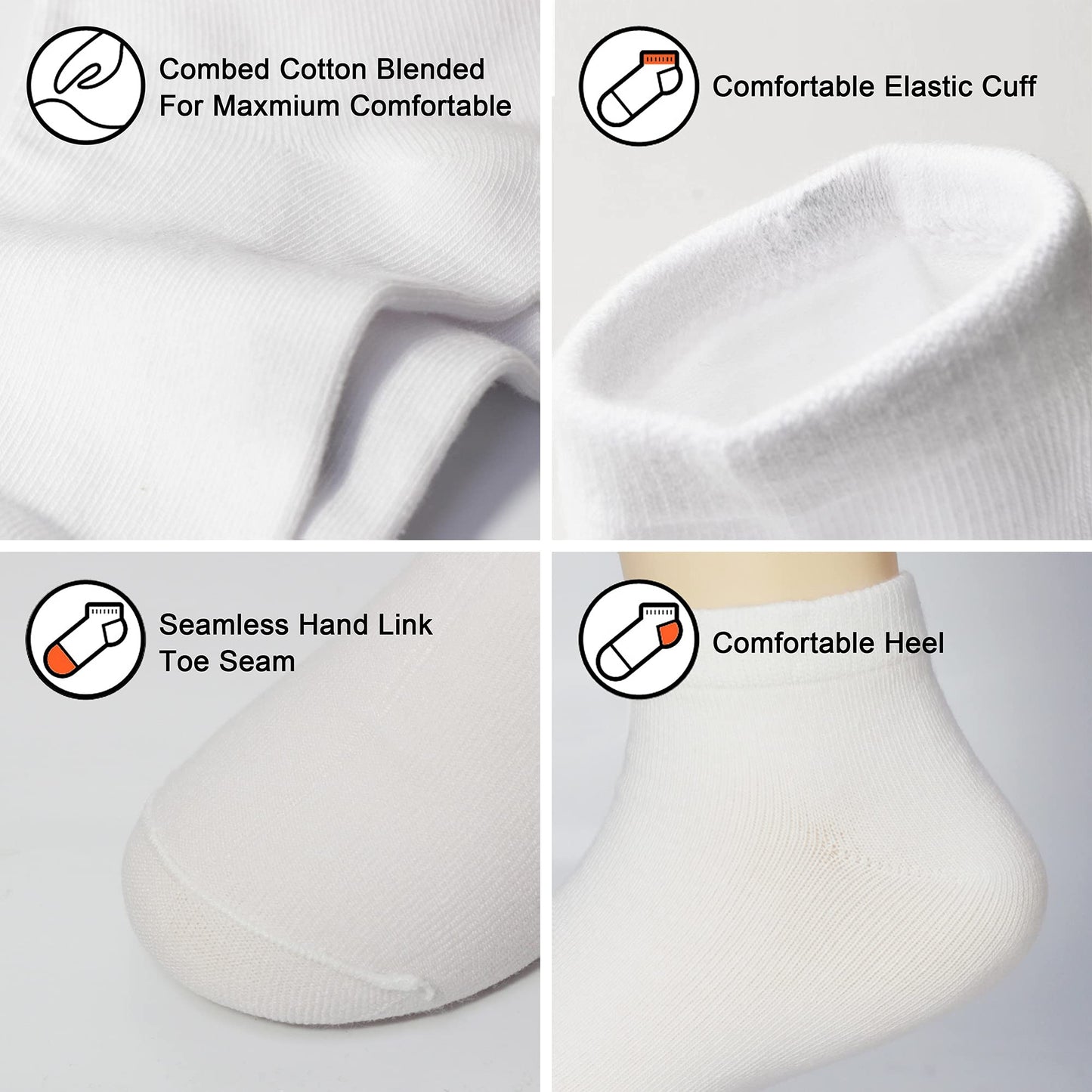 Bear Mum Kids' Dozen Pack Back To School Low Cut Socks White And Black (10-12 Years Old, Purewhite)