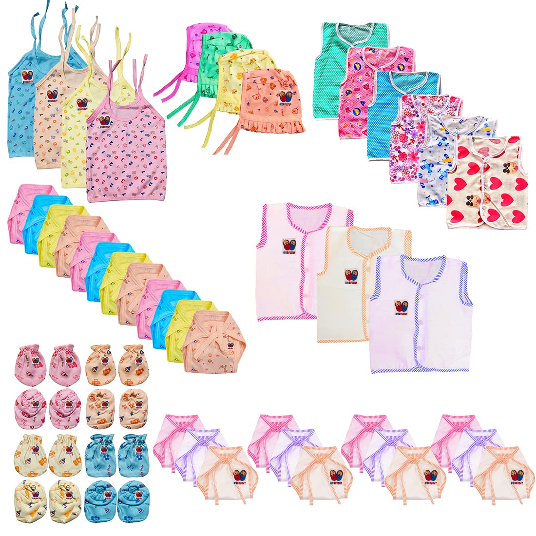 Bigbought Baby Cloth Set Combo Of 49 Items, 0 To 4 Months Unisex Clothing Set Of Baby (Hosiery Soft Material) Pack Of 49