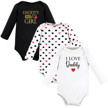 Hudson Baby Unisex Baby Cotton Long-Sleeve Bodysuits, Girl Daddy Red Black, Newborn