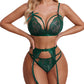 Avidlove Women Lingerie Set Lace Teddy Strap Babydoll Bodysuit With Garter Belts (Dark Green, Small)