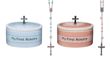 Catholic Baptism Gift Set Of My First Blue And Pink Rosaries With Matching Keepsake Boxes, Baby Baptism Gifts For Girl Or Baptis