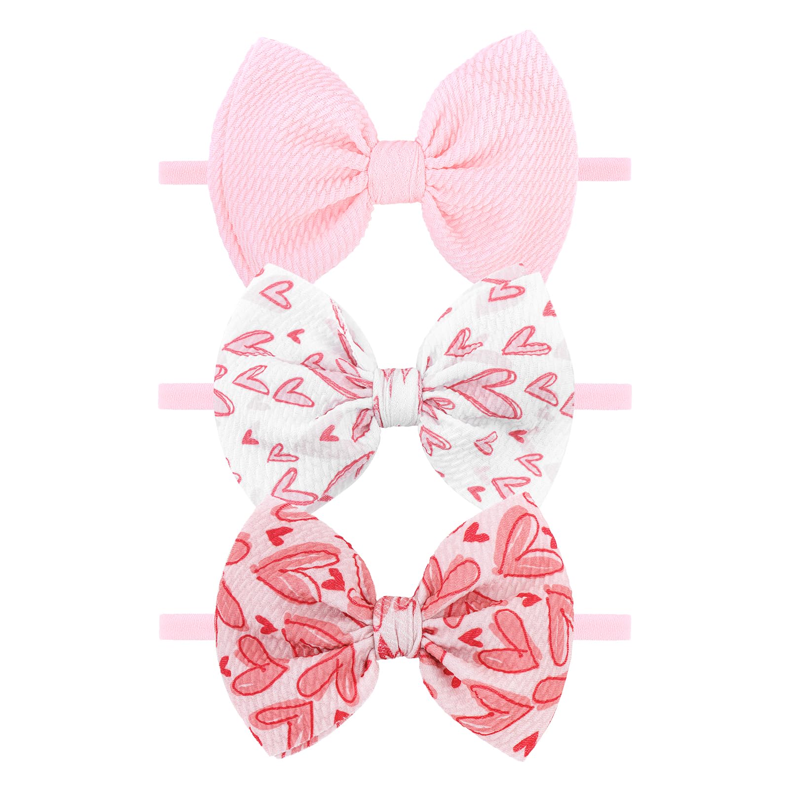 Yanjie Baby Bows For Girls - Red Heart And Pink Hair Accessories - Wide Newborn Headbands For Infant Toddlers
