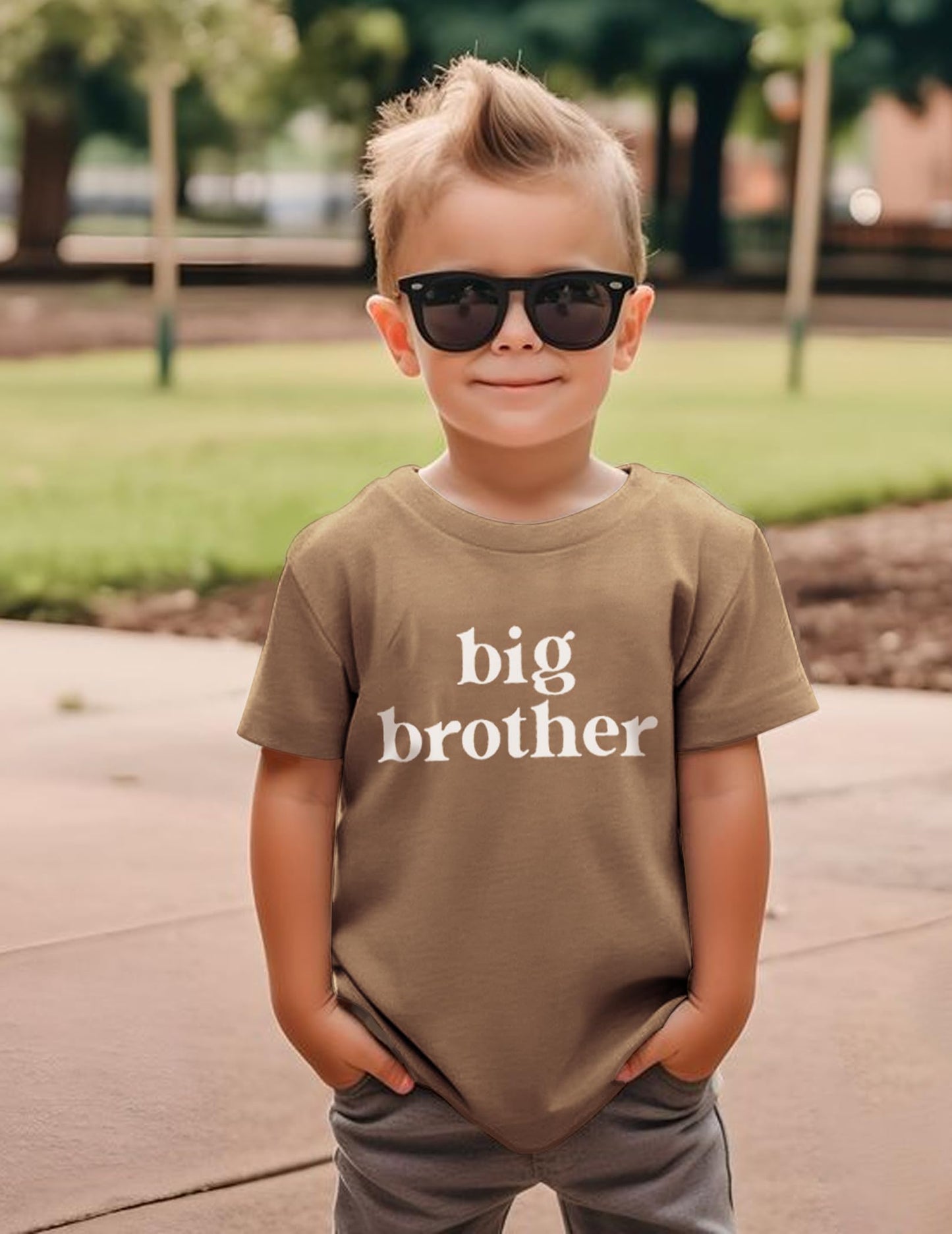 Sanixjoo Big Brother Shirt For Toddler Promoted To Best Big Brother Announcement Baby Boys Summer Short Sleeve Clothes(Brown,2-3