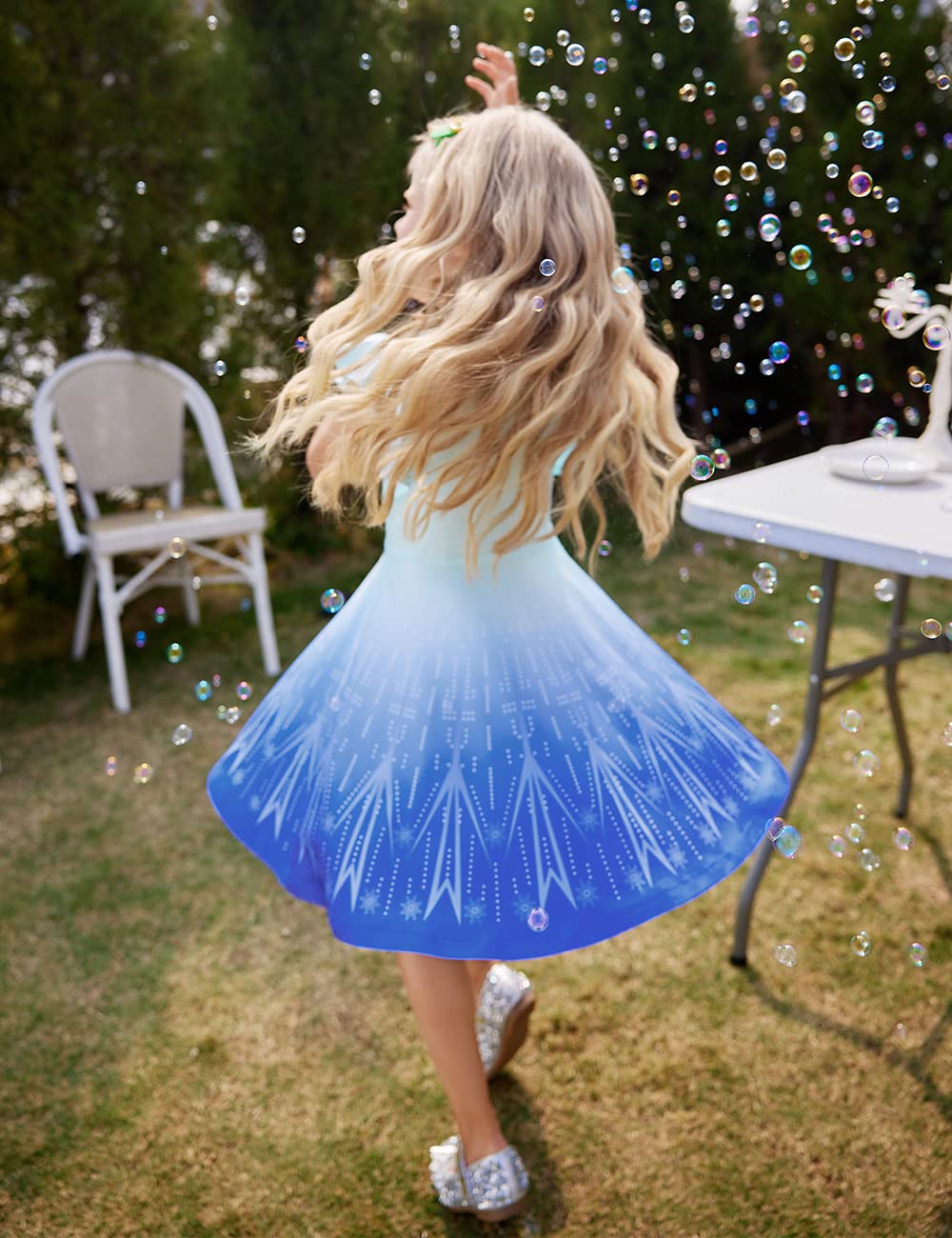Labeca Baby Girls Printed Casual Party Dresses Twirly Ruffle Sleeve Dress Frozen Cap Xs