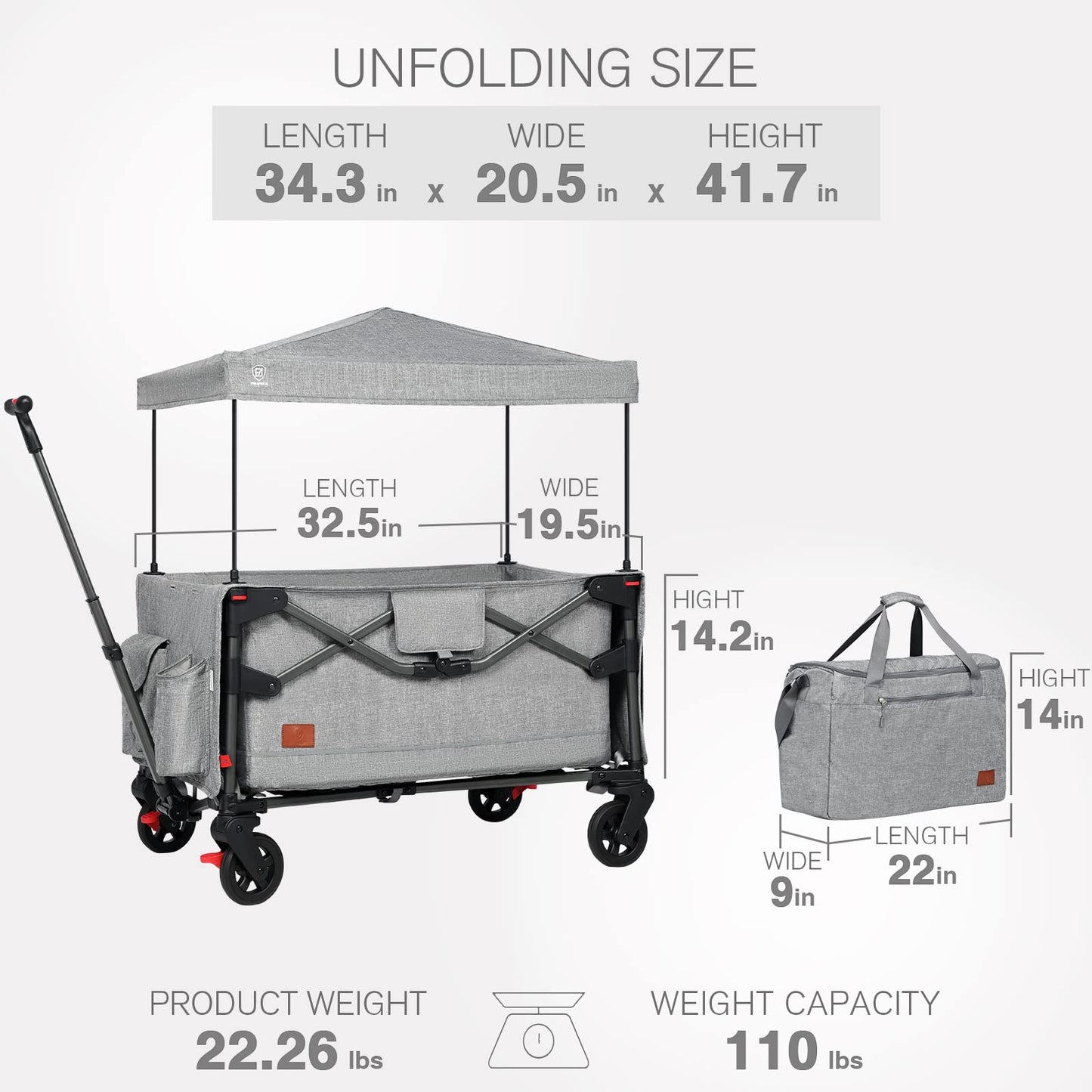 Ever Advanced Foldable Into Bag Travel Wagon Stroller For 2 Kids & Cargo, Collapsible Toddler Wagon With Removable Canopy, Adjus