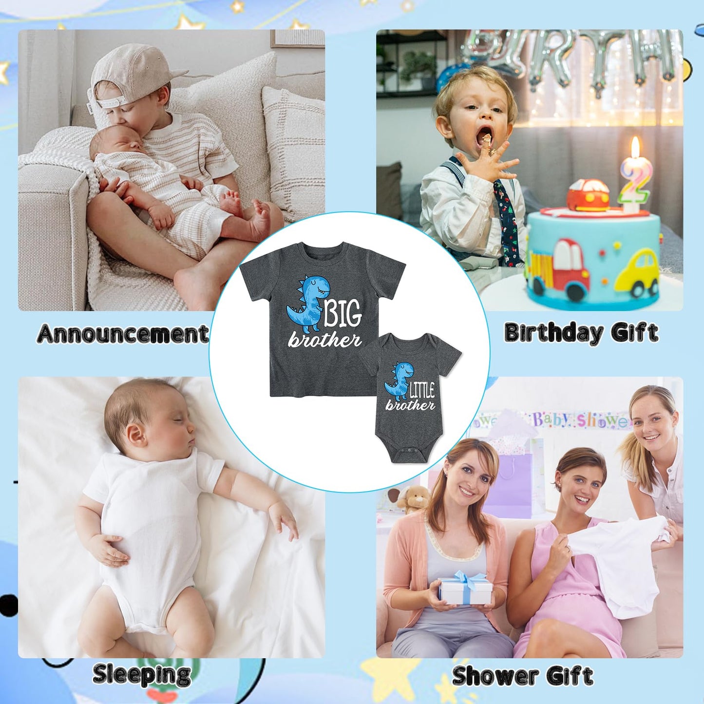 Funnycokid Big Brother Little Brother Matching Outfits Big Brother Toddler Shirt Newborn Baby Gifts Clothes, Kid(5T)/Baby(3-6 M)