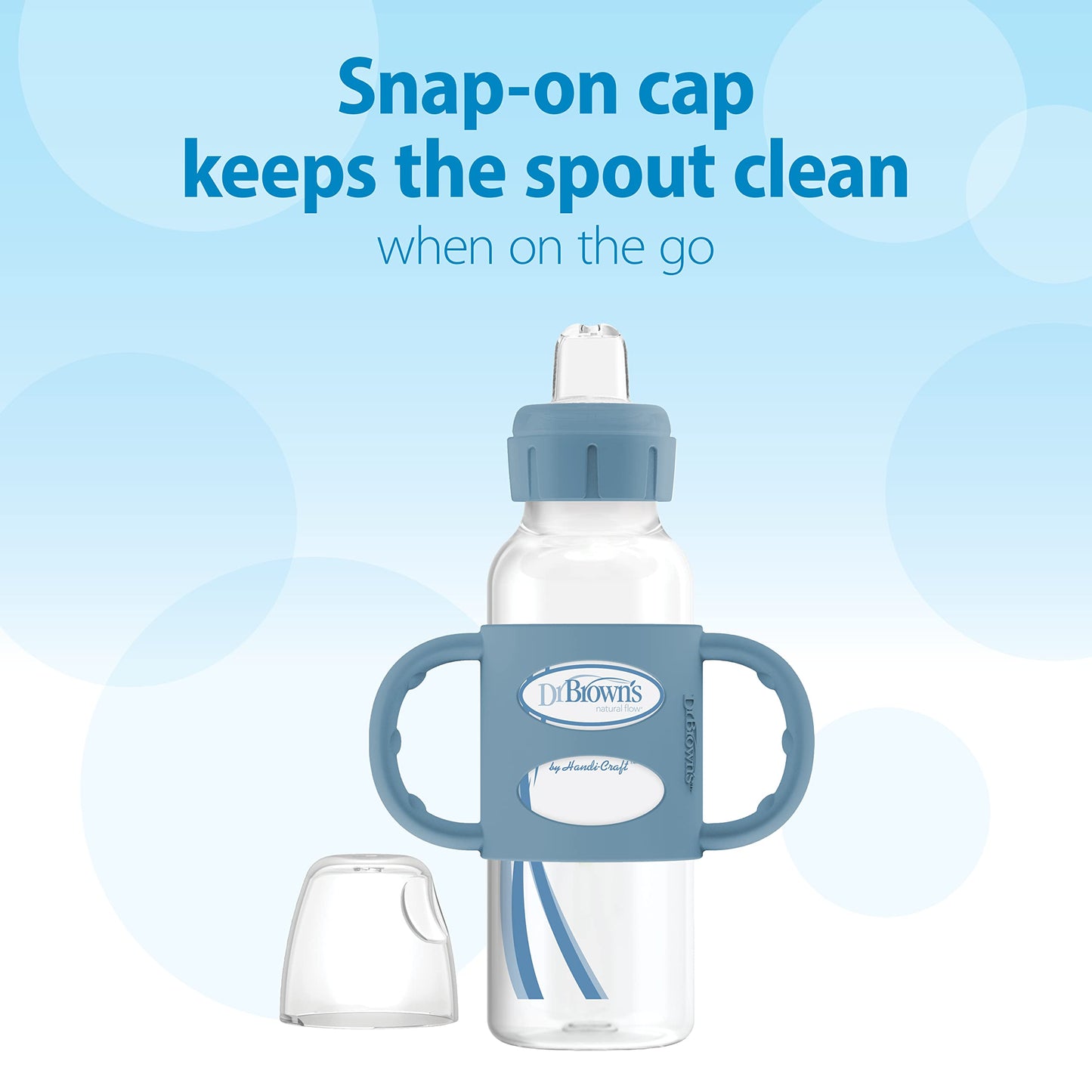 Dr. Brown'S Milestones Narrow Sippy Bottle With 100% Silicone Handles,Easy-Grip Bottle With Soft Sippy Spout,8Oz/250Ml,Bpa Free,