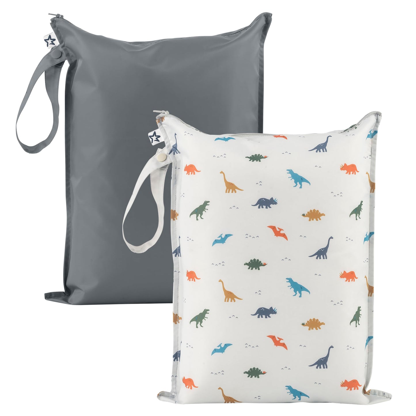 Tiny Twinkle Mess Proof Wet Bags | 2-Pack Reusable Waterproof Wet Bags for Swimsuits | Baby Clothes | Travel & Diaper Bag (Dinos