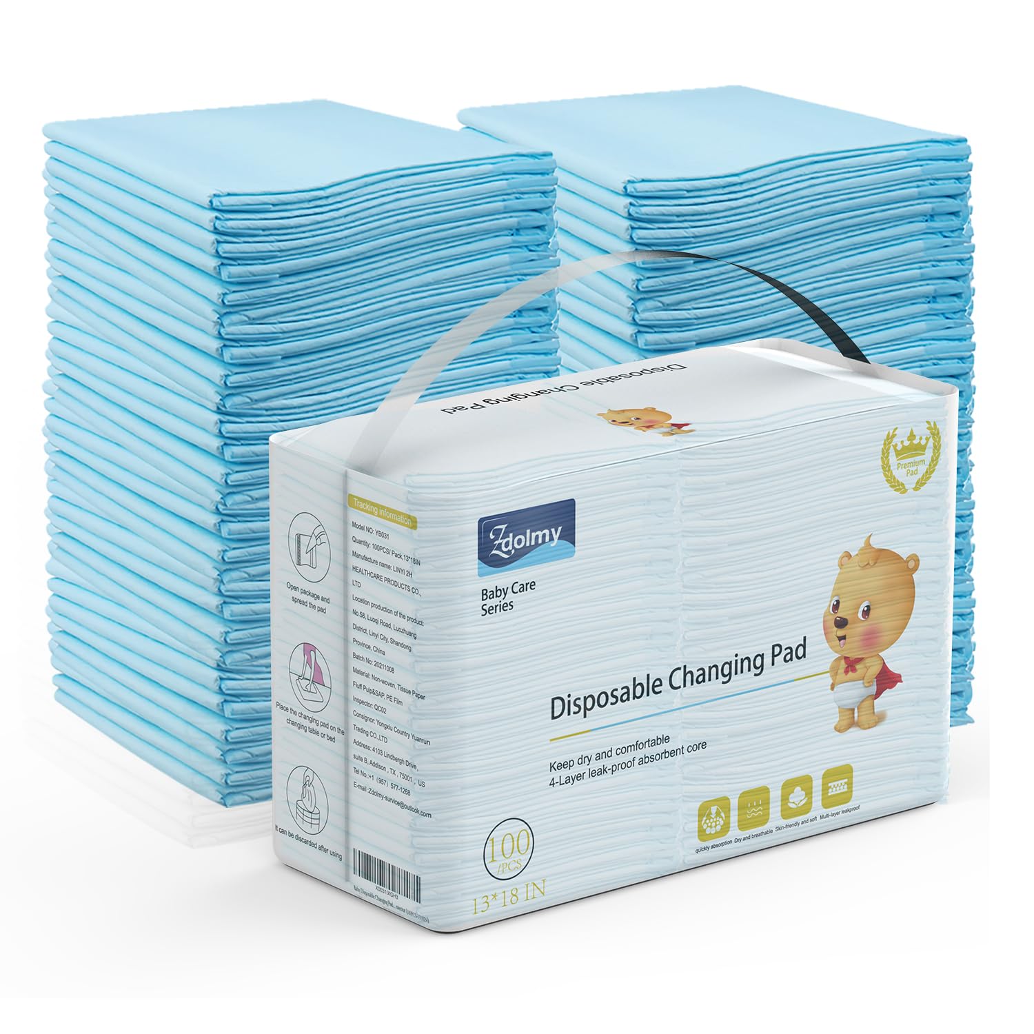Disposable Changing Pad (100 Pack), Baby Incontinence Changing Pads Diaper UnderPads, Super Soft, Ultra Absorbent & Waterproof, 