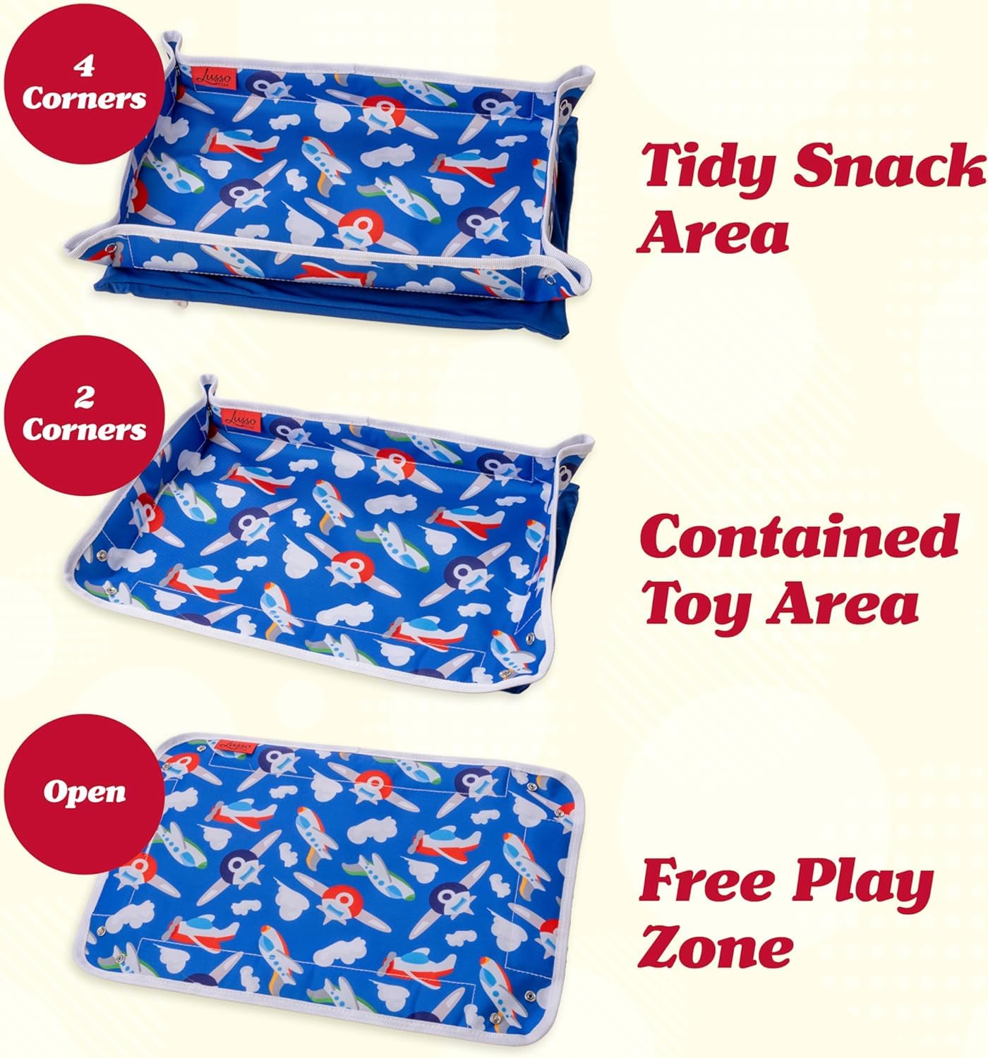 Lusso Gear Kids Tray Table Cover With Pockets - Airplane Travel Essentials For Babies, Toddlers, Adults - Travel Tray For Kids O