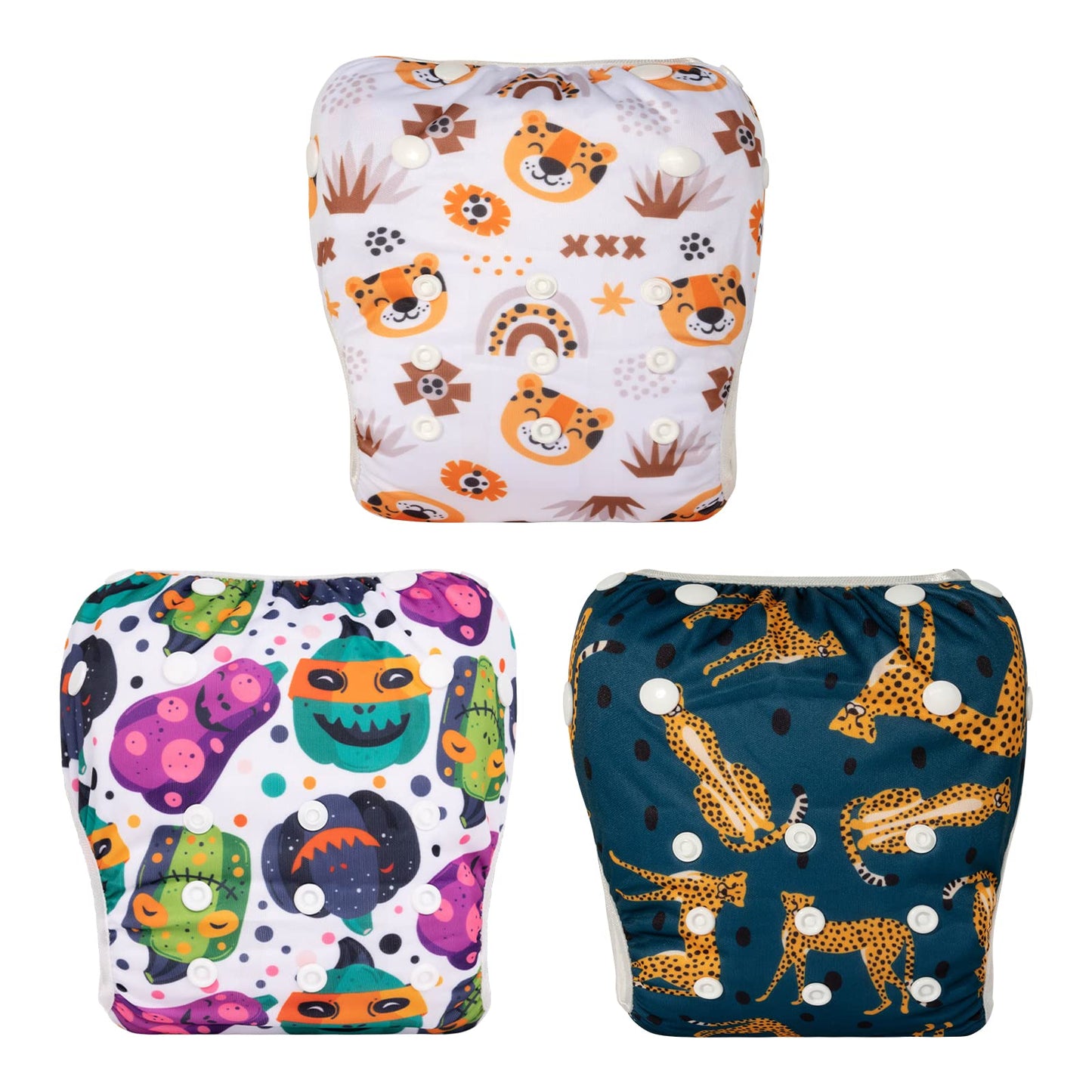 Alvababy Swim Diapers Baby & Toddler Snap One Size Reusable Adjustable Baby Boy Small Leopard&Tiger&Monster 3Swy27