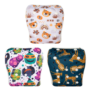 Alvababy Swim Diapers Baby & Toddler Snap One Size Reusable Adjustable Baby Boy Small Leopard&Tiger&Monster 3Swy27