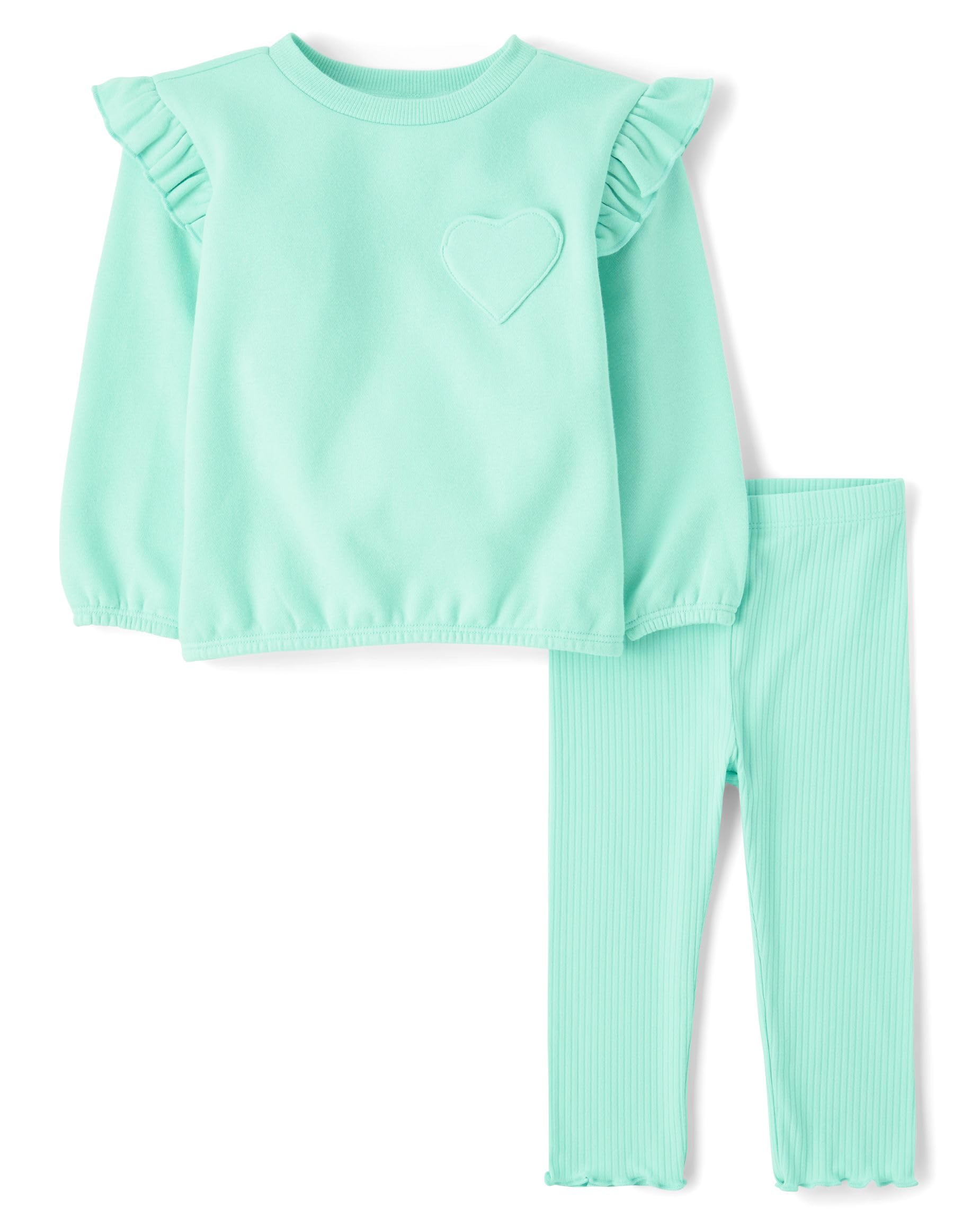 The Children'S Place,Baby Girls,And Toddler Long Sleeve Active Shirt And Pant, 2 Piece Outfit,Mint Heart,4 Years