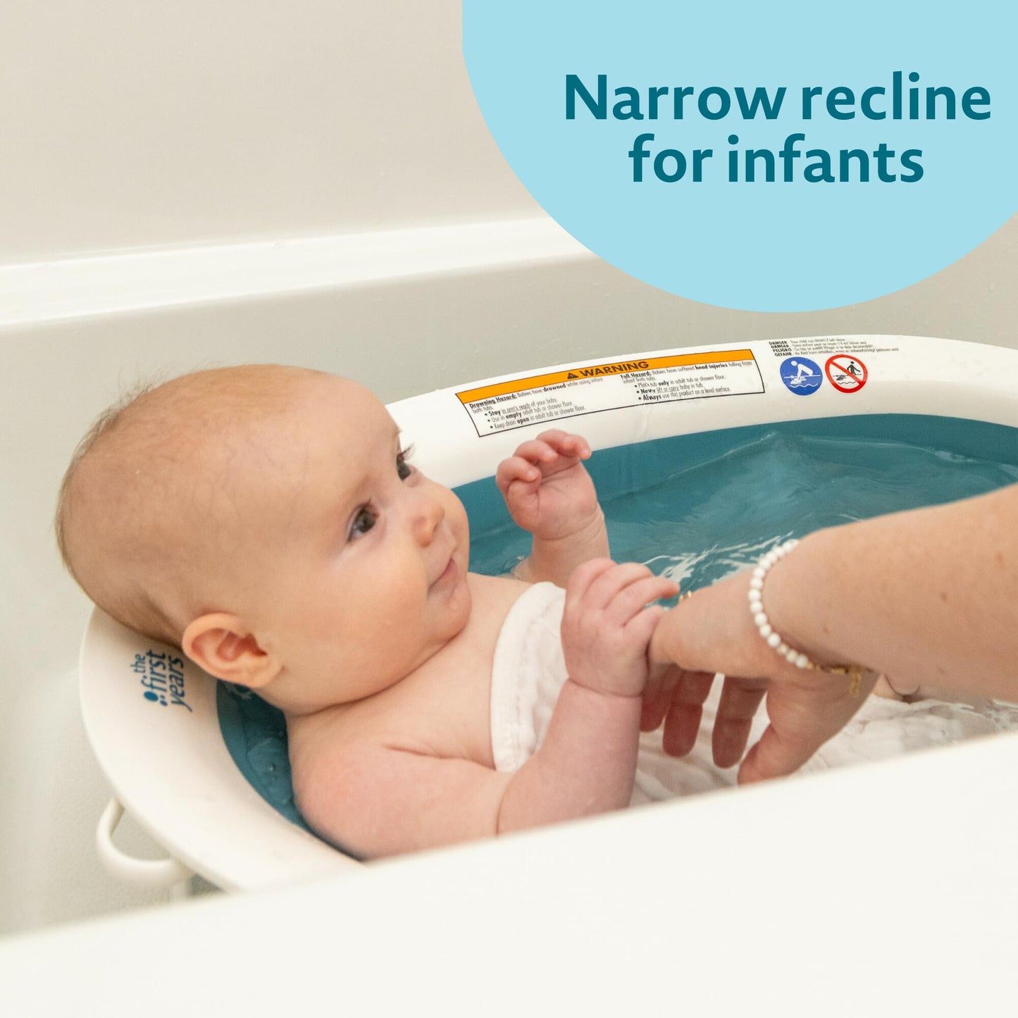 The First Years Sure Comfort Collapsible Baby Bathtub - 2-Position Collapsible Baby Bath Tub - Recline Or Sit Up For Infants And