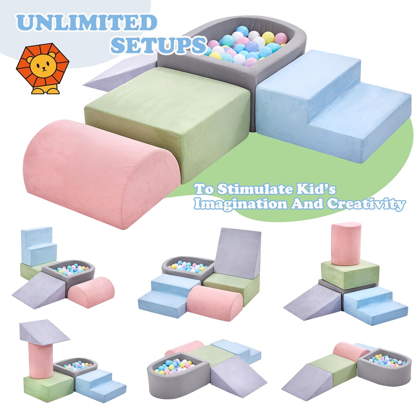 Reliancer 5Pcs Toddler Climbing Toys With Ball Pit,Climb & Crawl Foam Block Play Set,Kids Modular Foam Climbing Blocks,Interacti