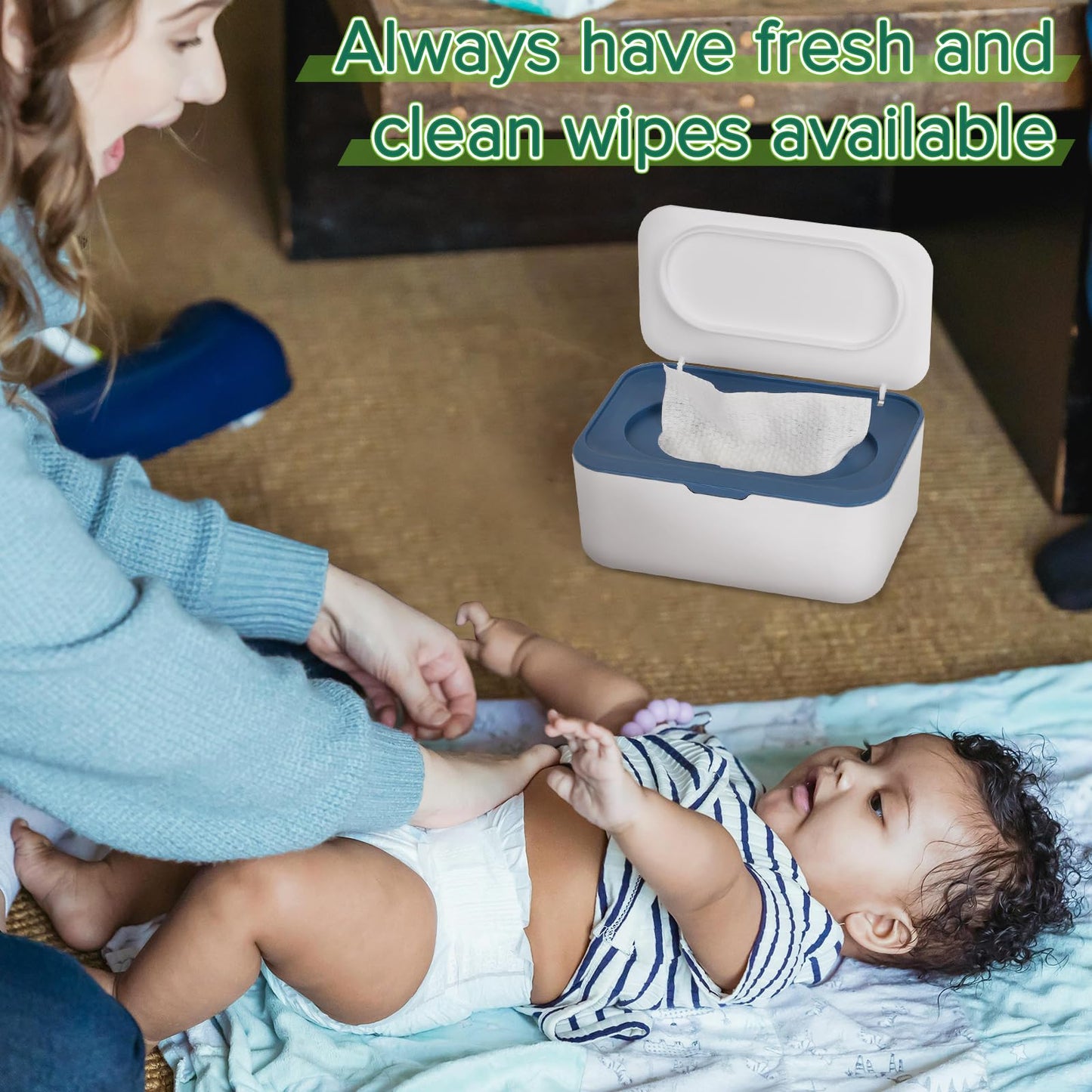 Flenpptly Baby Wipes Dispenser, Wipes Case Baby Wipe Holder Keeps Wipes Fresh, Non-Slip, Easy Open & Close (Blue)