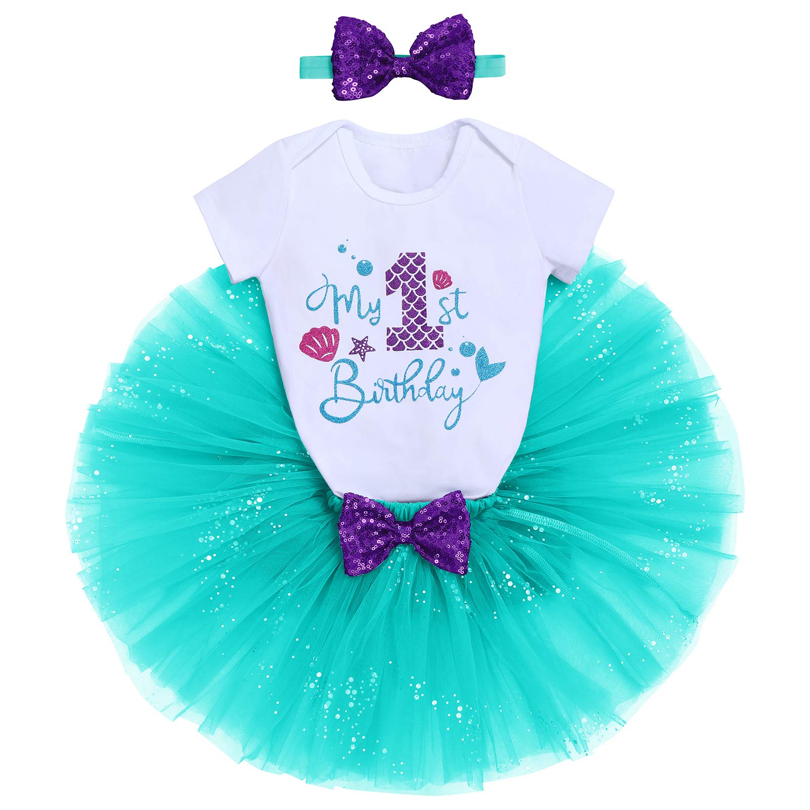 Mermaid 1St Birthday Outfit Baby Girl My First Birthday Cake Smash Photo Shoot Romper Little Mini Tutu Skirt Shiny Headband One