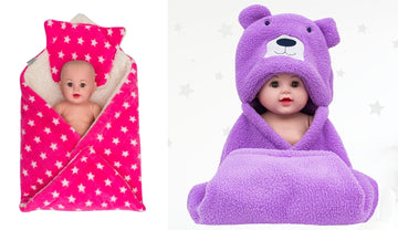 CTMKIDS Baby Wrap with Cushion Cap for Kids 74x84 cm  Pink & Baby Hooded Cum Wrap Blanket for Kids 92x66 cm  Purple