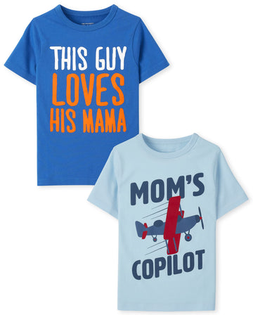 The Children'S Place Baby Boys And Toddler Short Sleeve Graphic 2-Pack T-Shirt, Blue And Light Blue, 12-18 Months Us