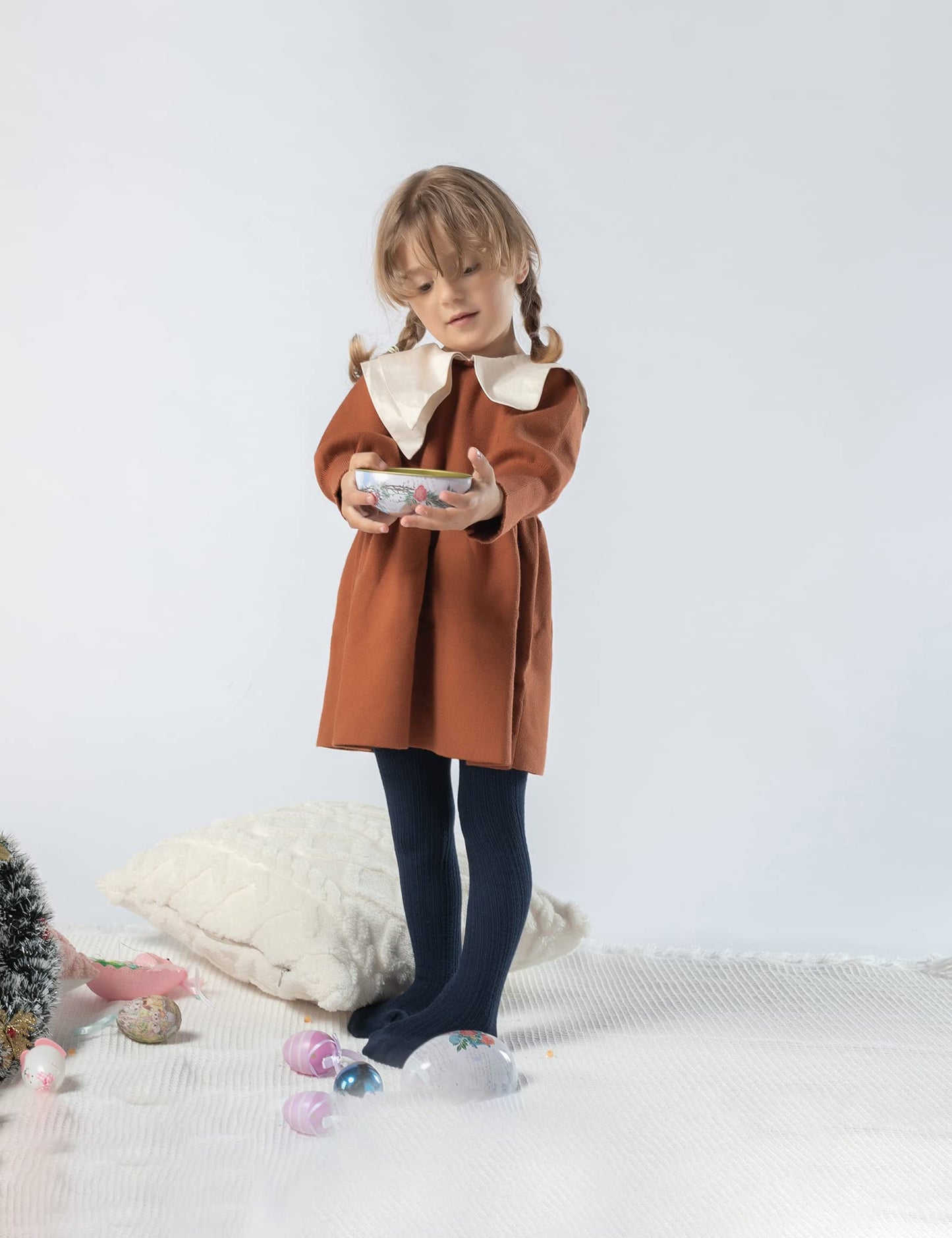 Petrass Baby Girls Cable Knitted Tights Infant Full-Footed Seamless Cotton Tights New-Born Girls Seamless Leggings Black/Grey/Na