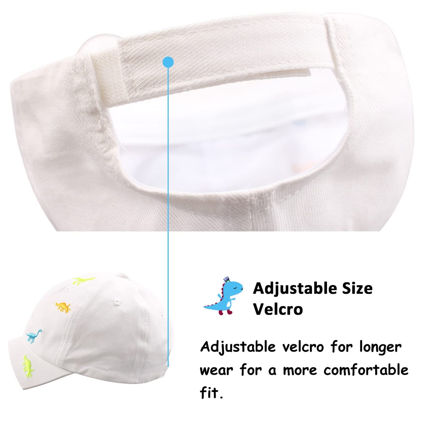 Bamery Toddler Baseball Hat For Boys&Girls Baby Baseball Cap Embroidery Dinosaur Kids Hat For 2-6T (Dinosaur White, 2-6T)