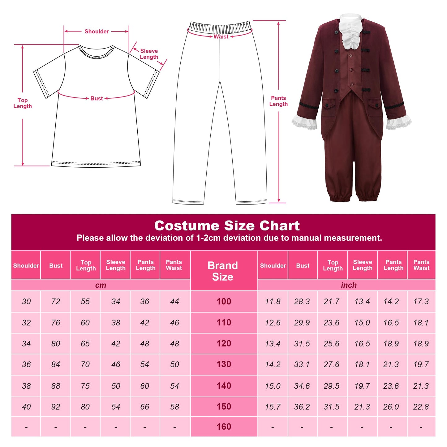 Relibeauty Boys Ben Franklin Costume Kids With Wig 140