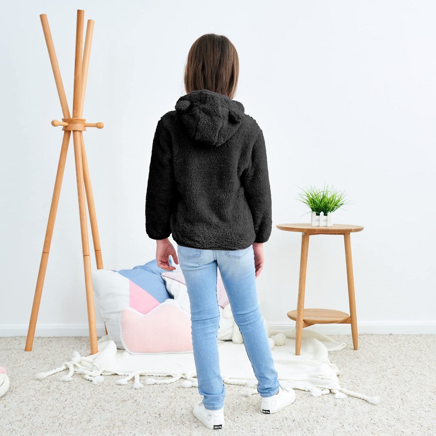 Jeskids Toddler Girls Boys Fleece Hoody Jacket Zip Up Teddy Coat Warm Winter Outwear Black 4T 5T