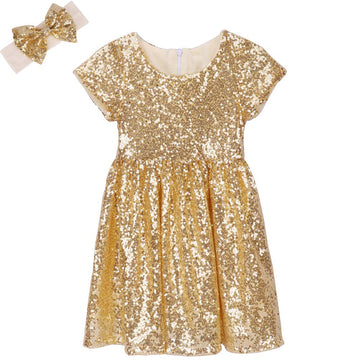 Cilucu Flower Girl Dress Baby Toddlers Sequin Dress Kids Party Dress Bridesmaid Wedding Gown Birthday Dress Gold 7T-8T