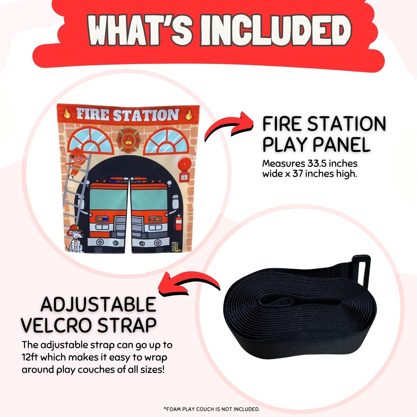 Couch Swag Play Panel for Childrens Foam Sofa Kids Couch (Firehouse)