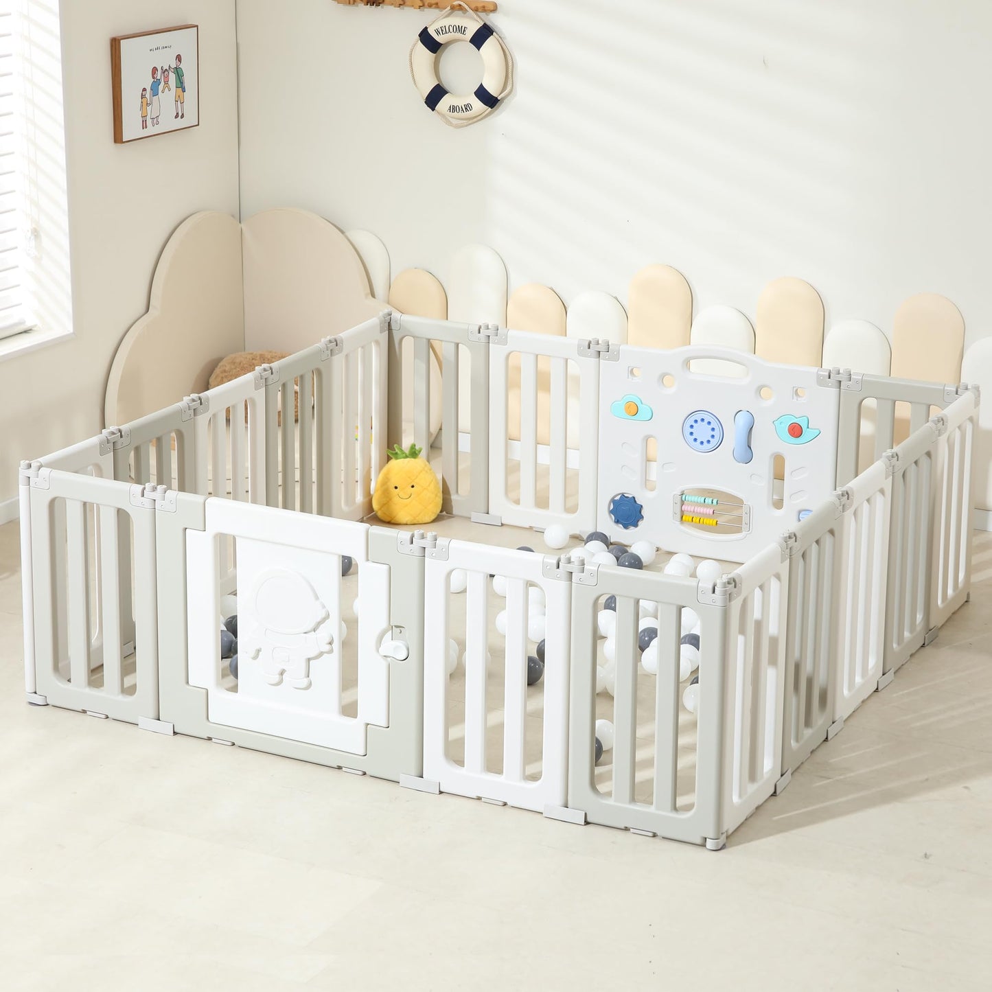 Bestgame Baby Play Pen, Foldable Play Pens for Babies and Toddlers, 18 Panels Extra Large Portable Astronauts Baby Gate Playpen 