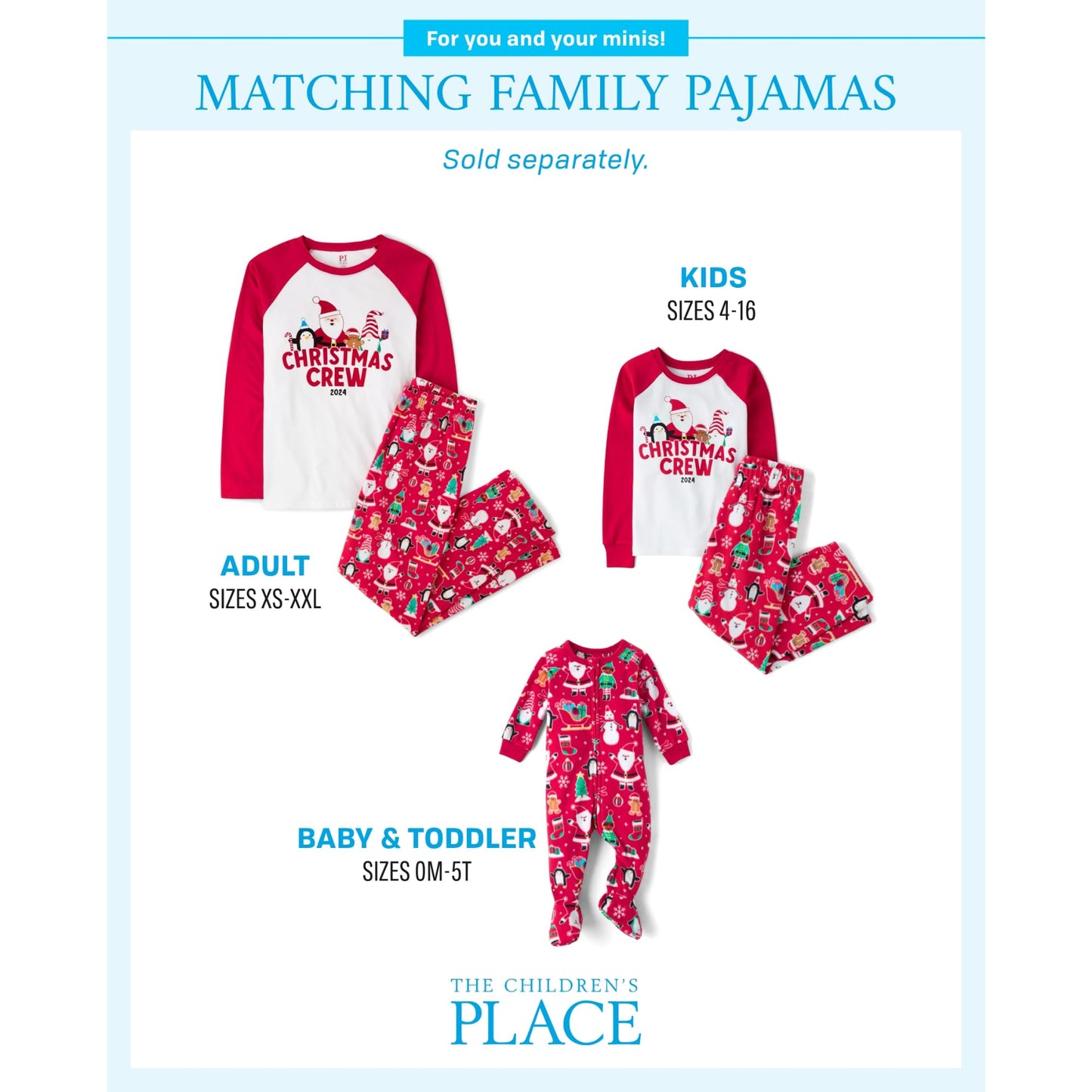 The Children'S Place Baby Toddler One Piece Family Matching, Holiday Pajama Sets, Fleece, Red Xmas Crew '24