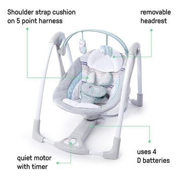 Ingenuity Compact Lightweight Portable Baby Swing With Music, Nature Sounds And Battery-Saving Technology - Abernathy, 0-9 Month