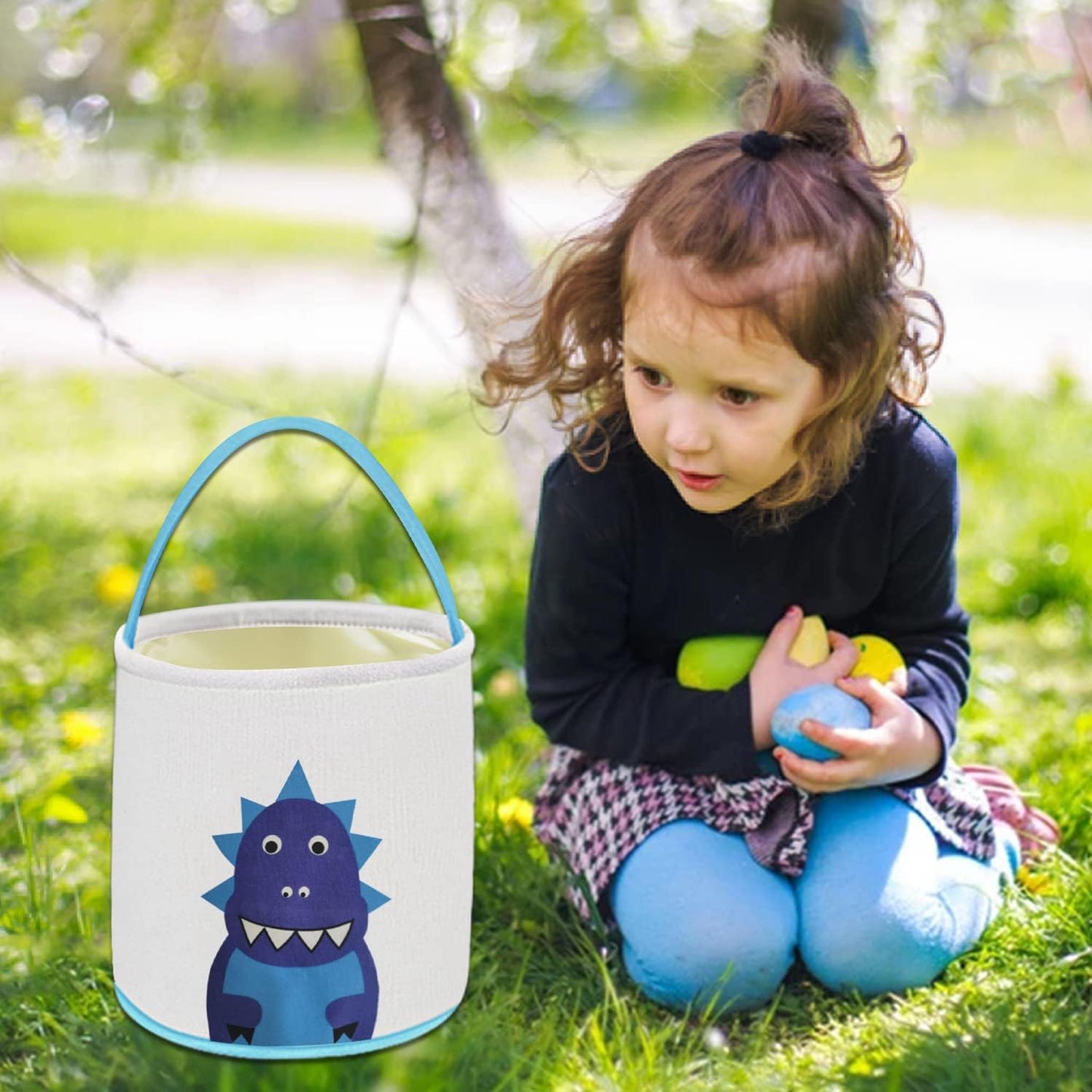 Leesgel Easter Baskets, Dinosaur Easter Basket For Kids, Easter Egg Hunt Basket With Handle Easter Buckets Easter Party Supplies