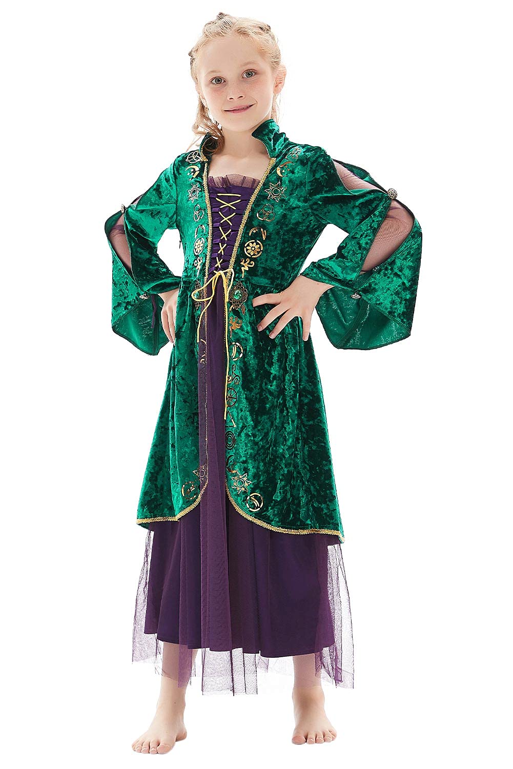 Toddler Kids Winifred Sanderson Costume Girls Halloween Cosplay Green Witch Dress,Large