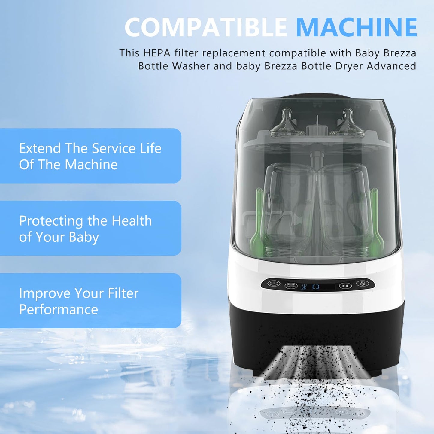 3Pcs Hepa Filter Replacement Compatible With Baby Brezza Bottle Dryer Advanced And Baby Brezza Bottle Washer Pro