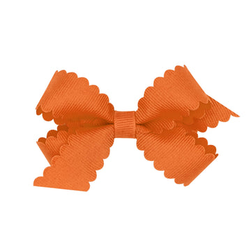 Wee Ones Girls' Classic Grosgrain Hair Bow With Scalloped Edges And Plain Wrap Center On A Weestay Hair Clip, Mini, Pumpkin