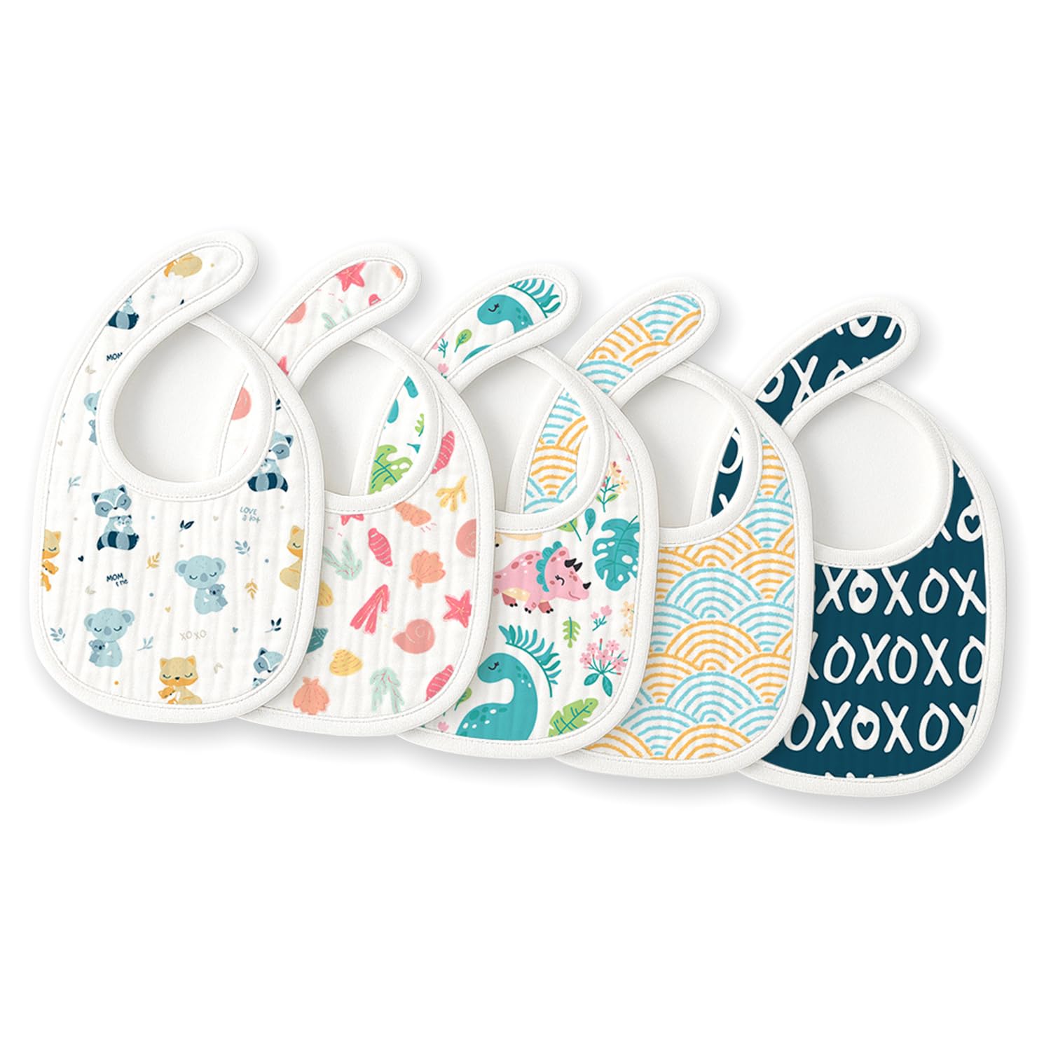 Tidy Sleep Muslin Pure Cotton 3 Layer Baby Bibs, Ultra Soft Skin Friendly Pure Cotton Baby Bibs Assorted Colour (5)