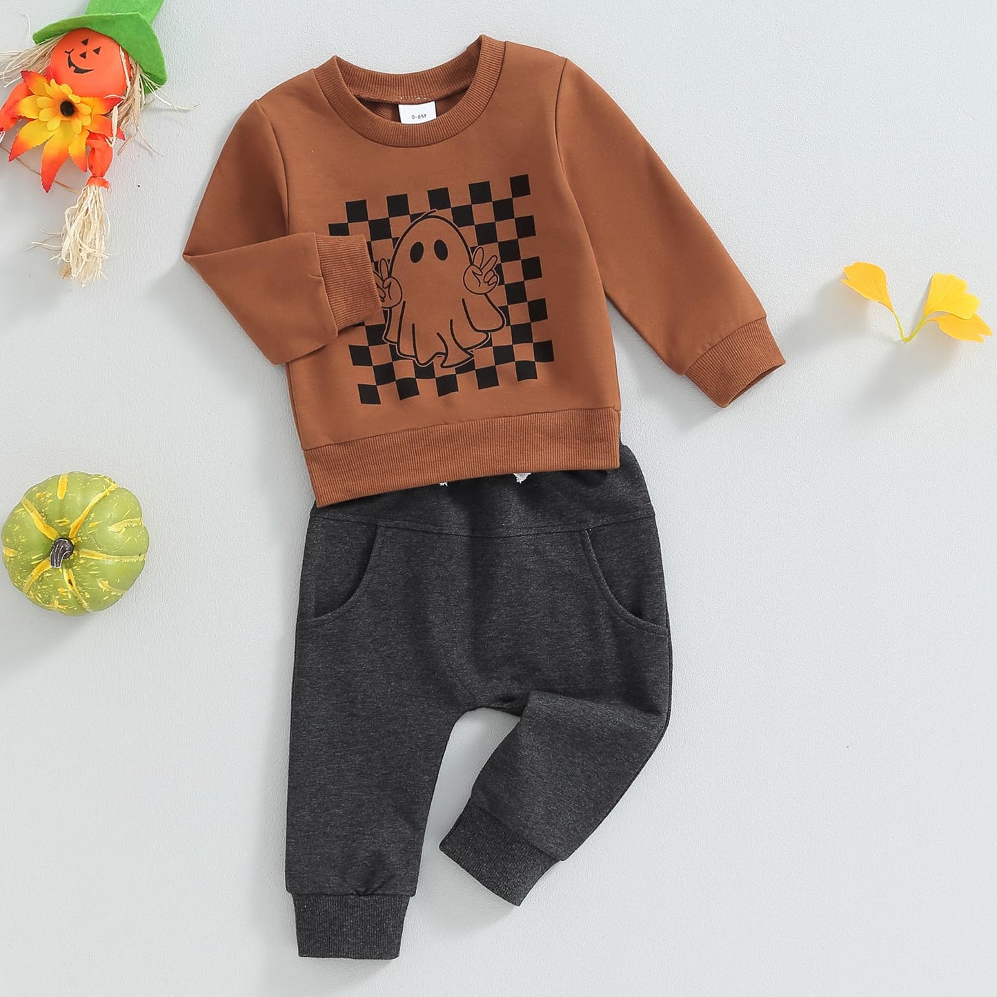 Liomengzi Infant Baby Boy Halloween Pants Outfits Long Sleeve Shirts Pumpkin Sweatshirt Pants Infant Fall Winter Clothes Set (Kh