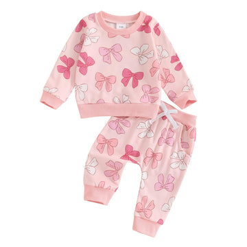 Farrubbyine8 Cute Baby Girl Clothes Long Sleeve Bow Print Sweatshirt Top And Matching Pants Set 2 Piece Toddler Girl Fall Outfit