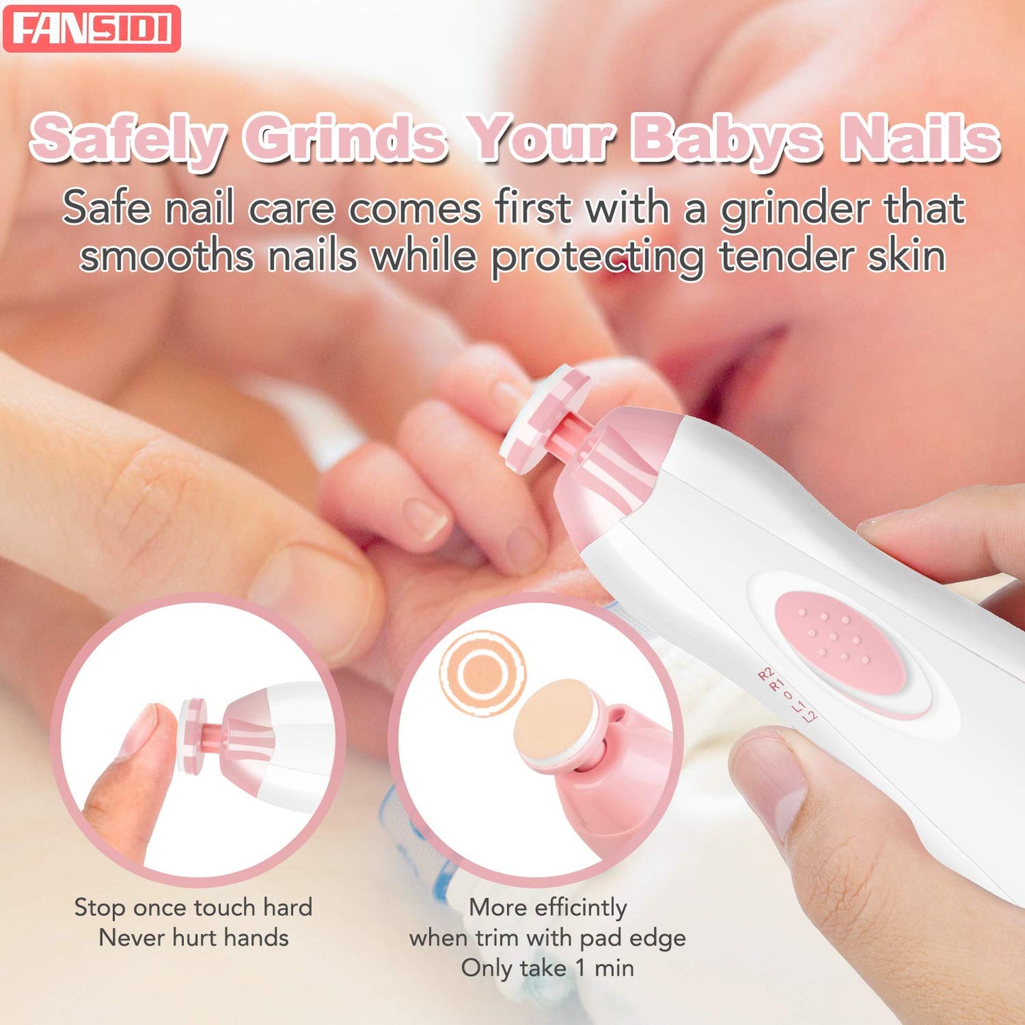 Baby Nail Trimmer Electric, Fansidi Baby Nail File Infant Nail Clippers With 10 Grinding Pads 8 Sandpapers For Newborn Infant To